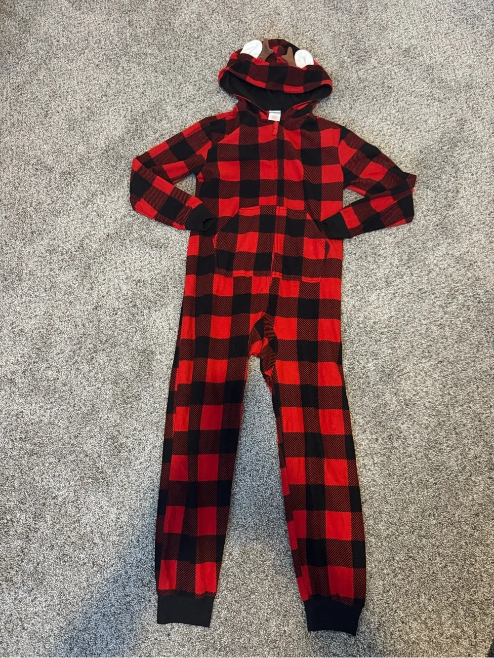 Cat & Jack Red and Black Buffalo Plaid reindeer onesie